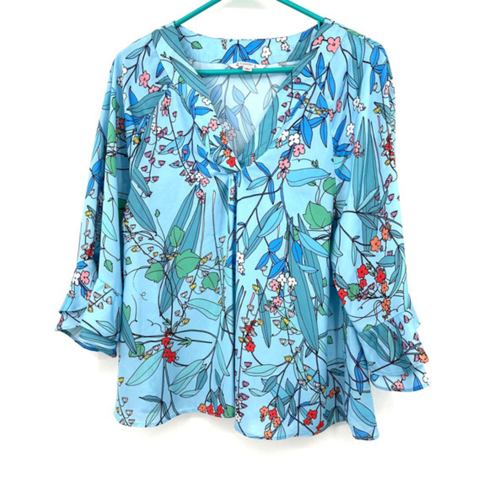 Nanette Nanette Lepore size small blouse pullover light blue‎ floral